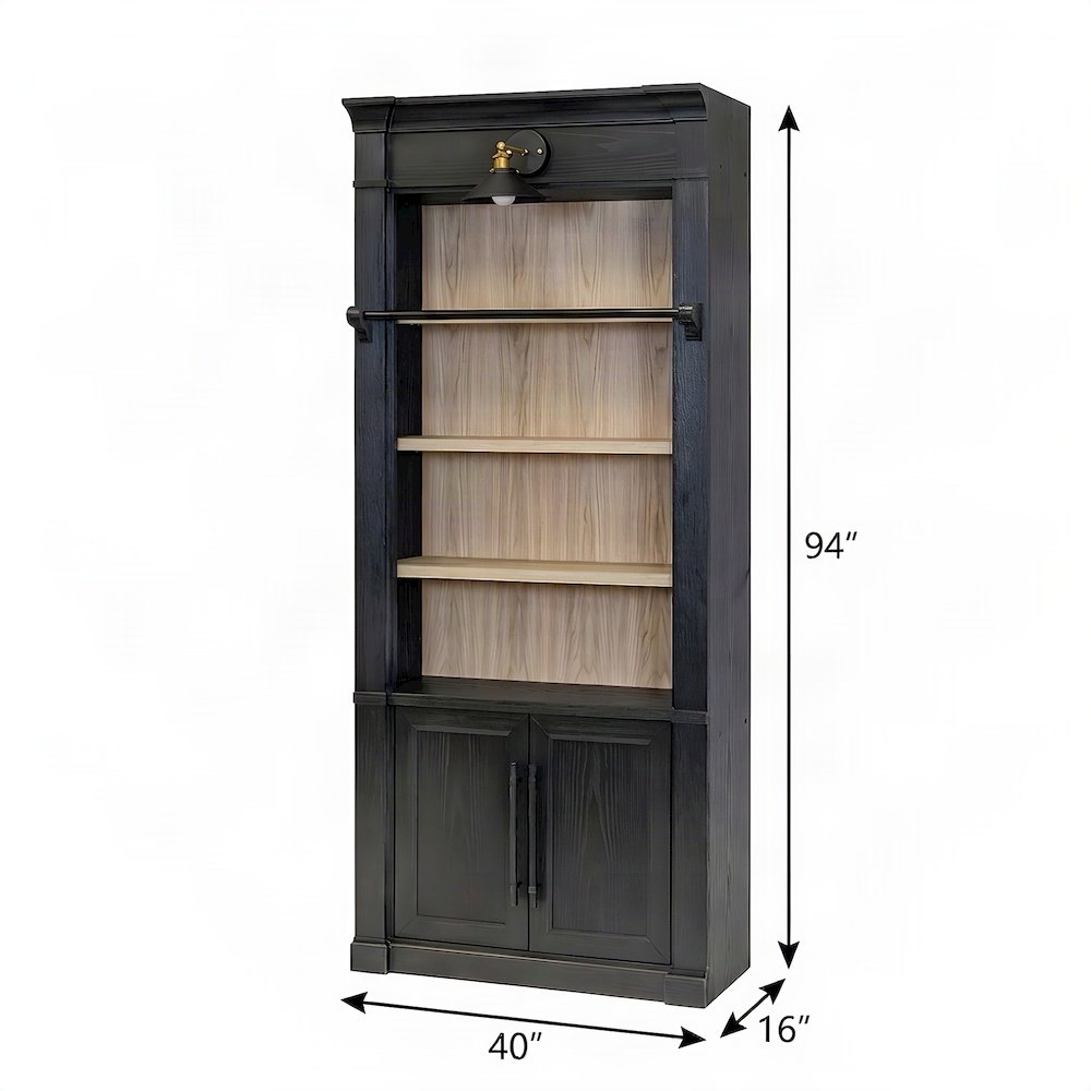 Contemporary Wood Tall Bookcase with Open Display Storage Shelves, Black