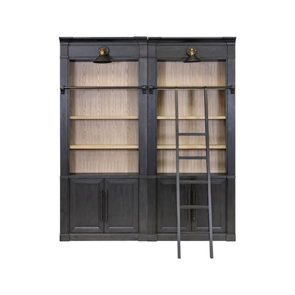 Two 8' Tall Bookcase Wall With Ladder, Storage Organizer, Display Shelf, Black