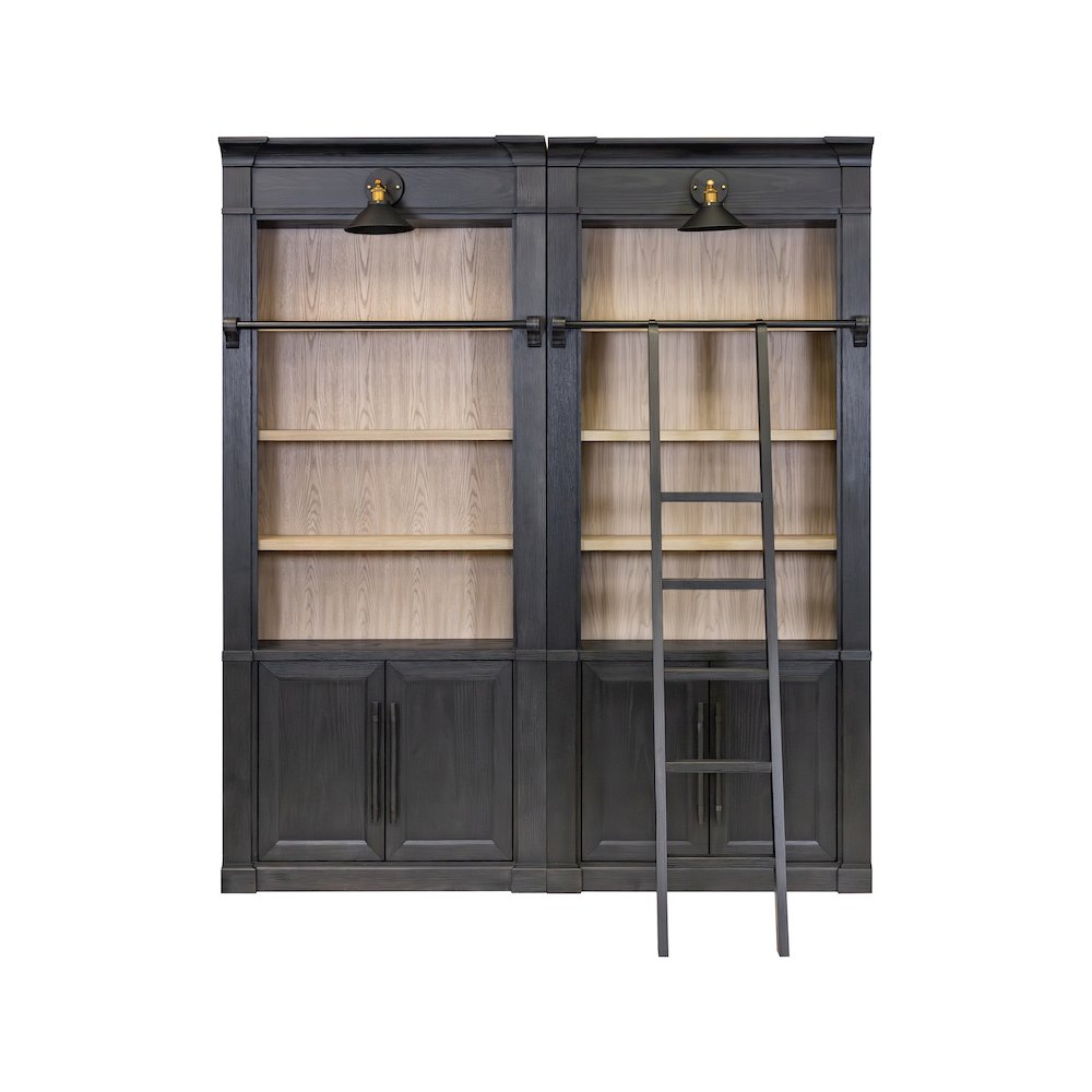 Two 8' Tall Bookcase Wall With Ladder, Storage Organizer, Display Shelf, Black