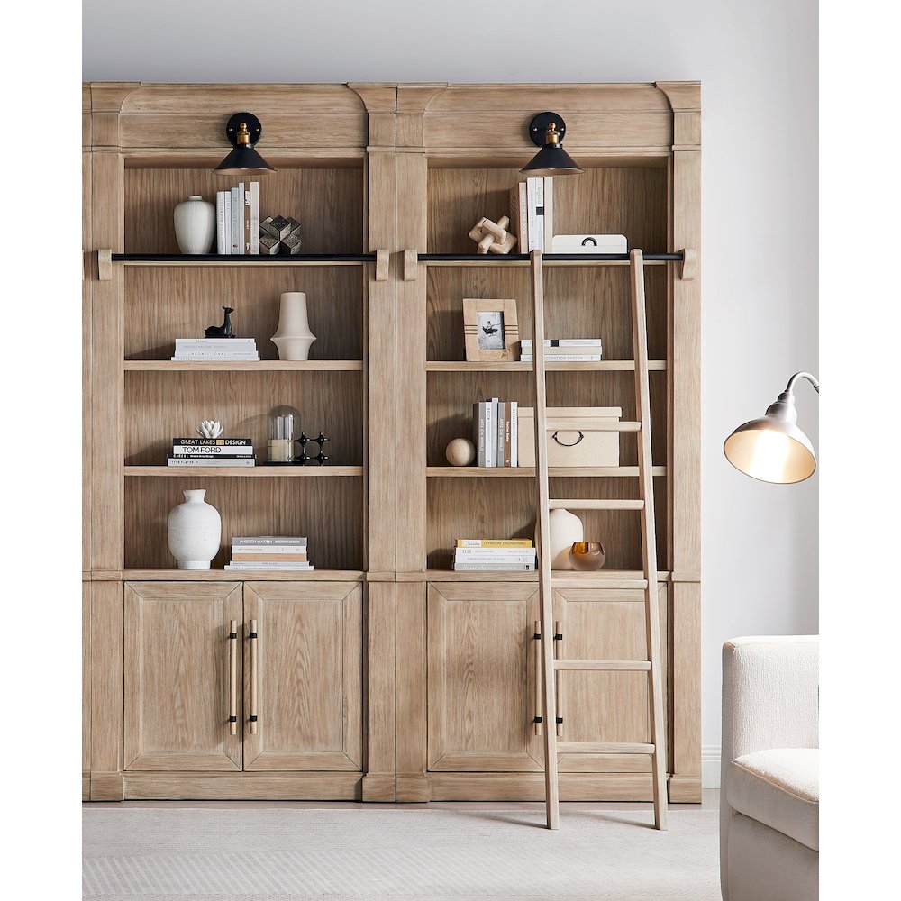 Two 8' Tall Bookcase Wall With Ladder, Storage Organizer, Display Shelf, Brown