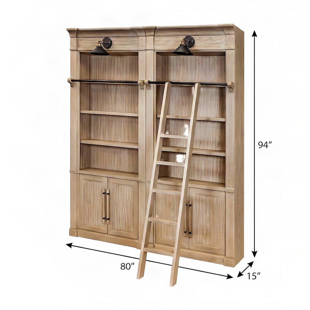 Wood Tall Bookshelf Set of 2 with Ladder Rail Storage Shelves, Brown