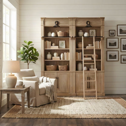 Wood Tall Bookshelf Set of 2 with Ladder Rail Storage Shelves, Brown