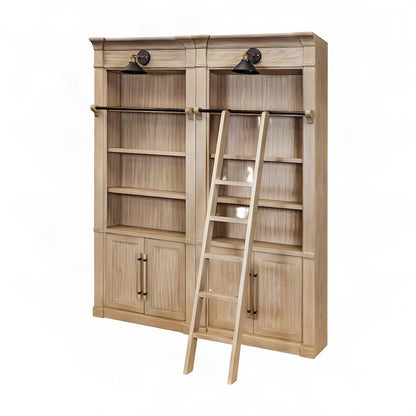 Wood Tall Bookshelf Set of 2 with Ladder Rail Storage Shelves, Brown