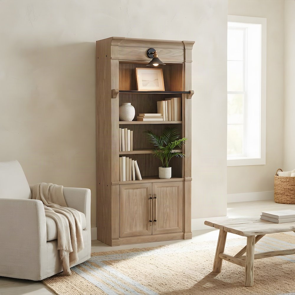 Contemporary Wood Tall Bookcase with Open Display Storage Shelves, Brown