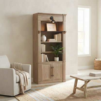 Contemporary Wood Tall Bookcase with Open Display Storage Shelves, Brown