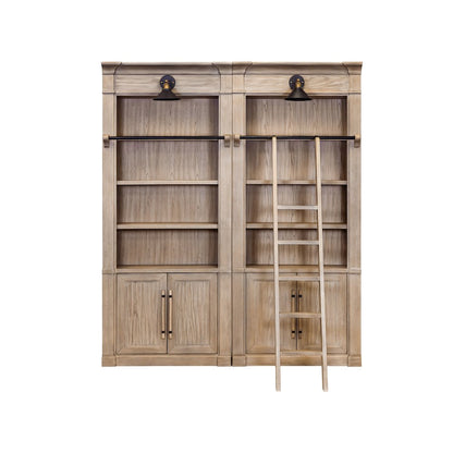 Two 8' Tall Bookcase Wall With Ladder, Storage Organizer, Display Shelf, Brown