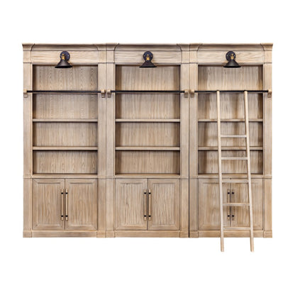 Three 8' Tall Bookcase Wall With Ladder, Storage Organizer, Display Shelf, Brown