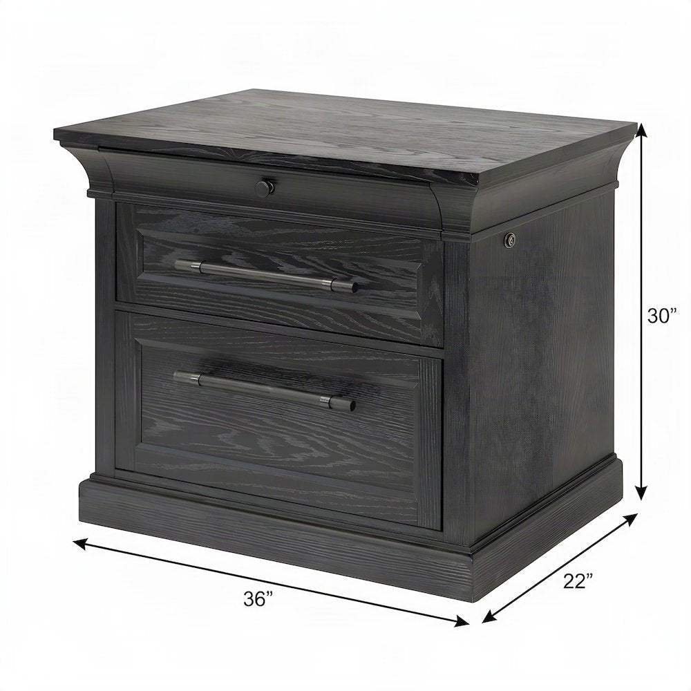 Hardwood Solid and Veneer Lateral File Cabinet with Storage Drawers, Black