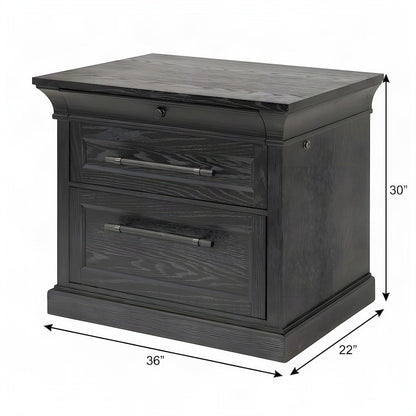 Hardwood Solid and Veneer Lateral File Cabinet with Storage Drawers, Black