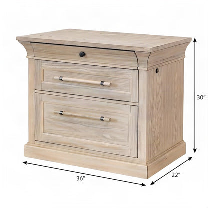 Hardwood Solid and Veneer Lateral File Cabinet with Storage Drawers, Brown