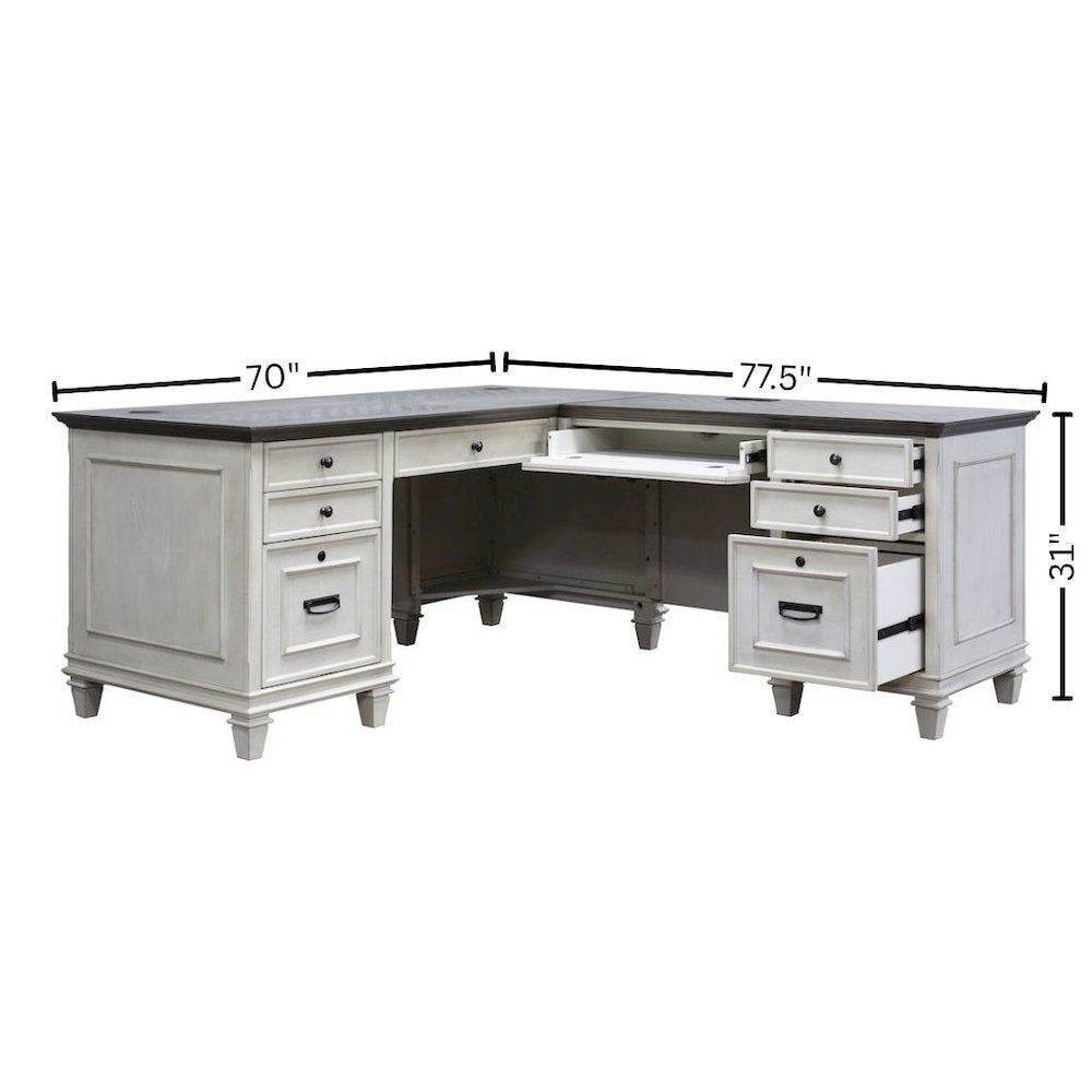 Wood L-Desk & Return, 8 Drawers, 2 Locking Files, Power Center, White