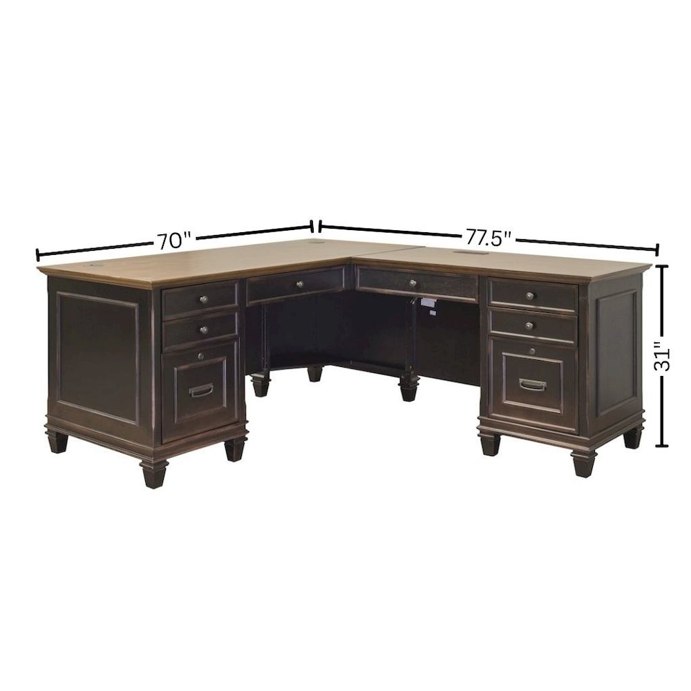 L-Desk & Return, 8 Drawers, Locking File, Brown