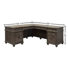 Wood L-Desk & Return, 5 Drawers, 2 File Drawers, Power Center, Gray