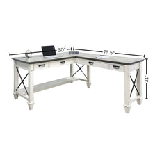 Wood Open L-Desk and Return, 4 Drawers, Power Center, White