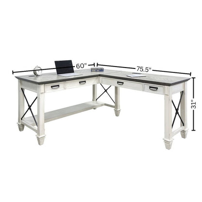 Wood Open L-Desk and Return, 4 Drawers, Power Center, White