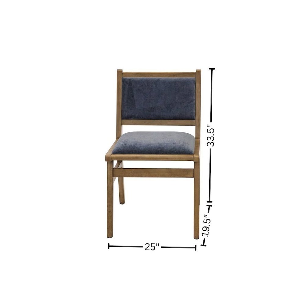 Two Mid-Century Modern Dining Side Chairs, Upholstered, Angled Back, Brown/Blue