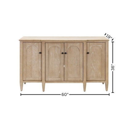 Wood Console Cabinet, 4 Doors, Pull-Out Shelf, Fully Assembled, Brown