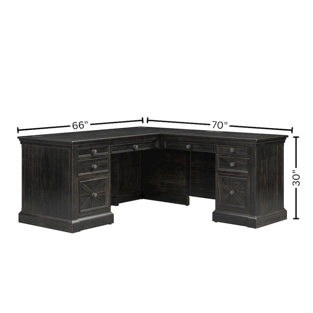 Wood L-Desk & Return, 8 Drawers, 2 Locking Files, Power Center, Brown