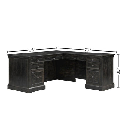 Wood L-Desk & Return, 8 Drawers, 2 Locking Files, Power Center, Brown