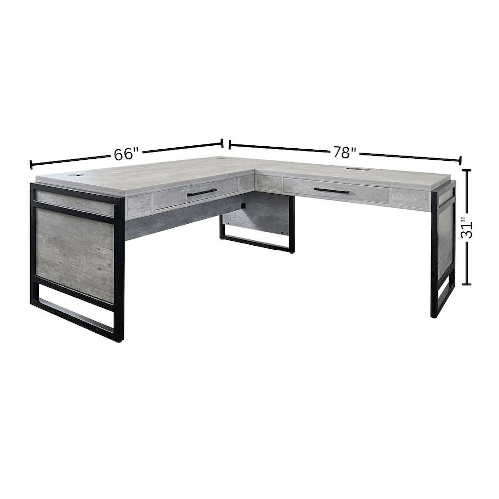 Open L-Desk & Return, Pencil Drawers, Power Center, Gray