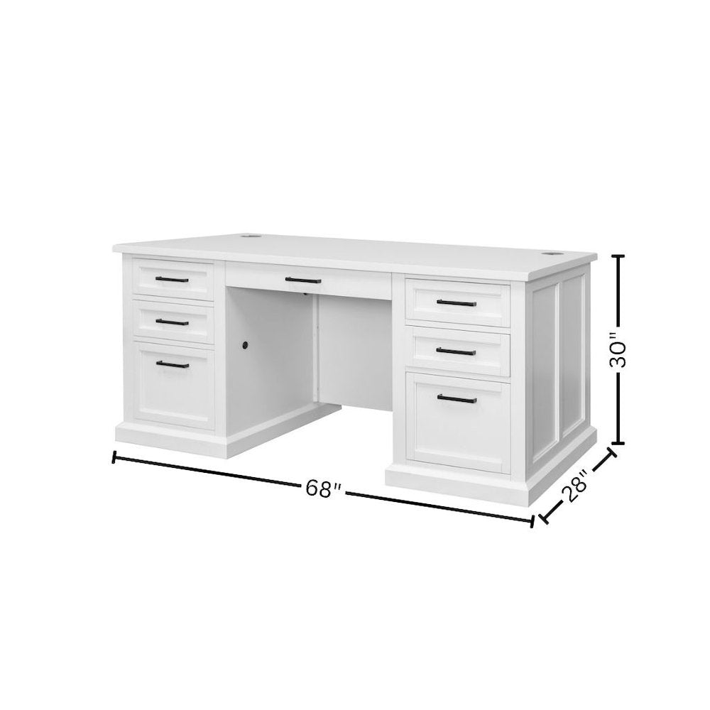 Wood Double Pedestal Executive Desk, 7 Drawers, 2 Locking Files, White
