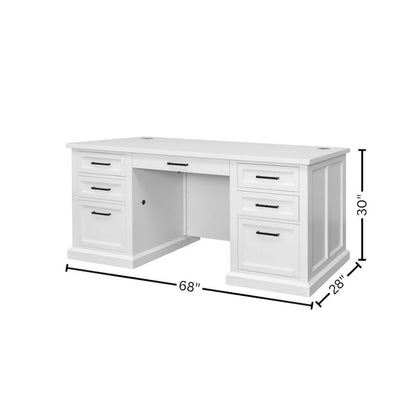 Wood Double Pedestal Executive Desk, 7 Drawers, 2 Locking Files, White