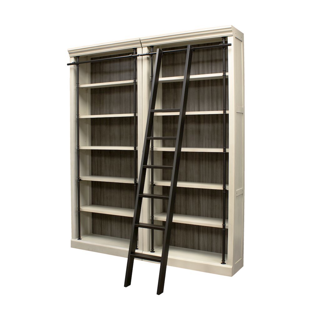 Wood Tall Bookcase with Ladder, Storage Organizer, Aged Chateau White, 80 Inch