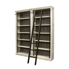 Wood Tall Bookcase with Ladder, Storage Organizer, Aged Chateau White, 80 Inch