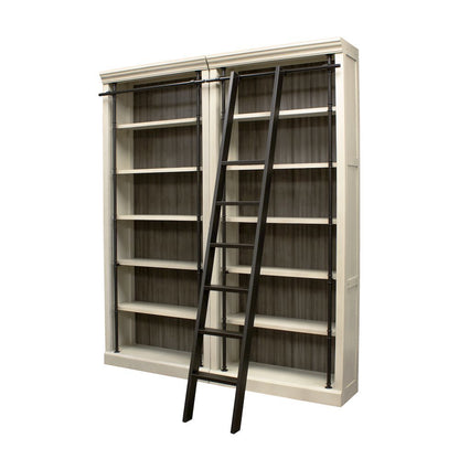 Wood Tall Bookcase with Ladder, Storage Organizer, Aged Chateau White, 80 Inch