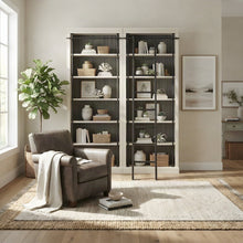 Wood Tall Bookcase with Ladder, Storage Organizer, Aged Chateau White, 80 Inch