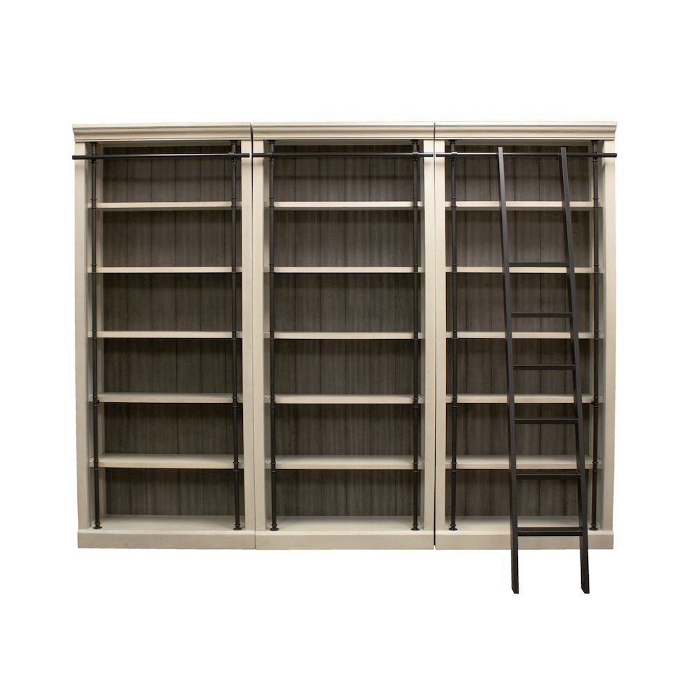 Wood Tall Bookcase with Ladder, Storage Organizer, Aged Chateau White, 120 Inch