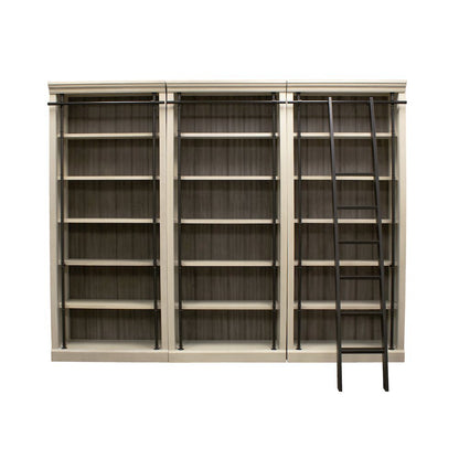 Wood Tall Bookcase with Ladder, Storage Organizer, Aged Chateau White, 120 Inch