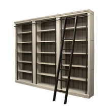 Wood Tall Bookcase with Ladder, Storage Organizer, Aged Chateau White, 120 Inch