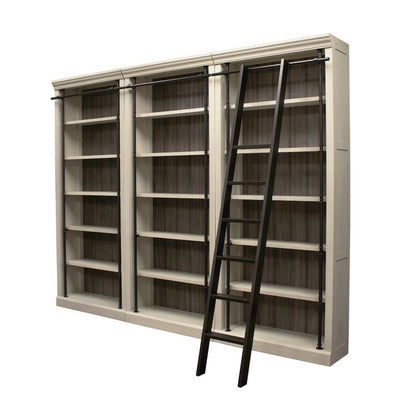 Wood Tall Bookcase with Ladder, Storage Organizer, Aged Chateau White, 120 Inch