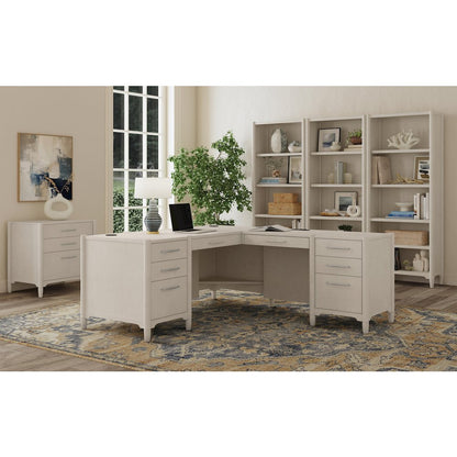 Executive Wood Double Pedestal L-Desk, Corner Table, Office Storage, White