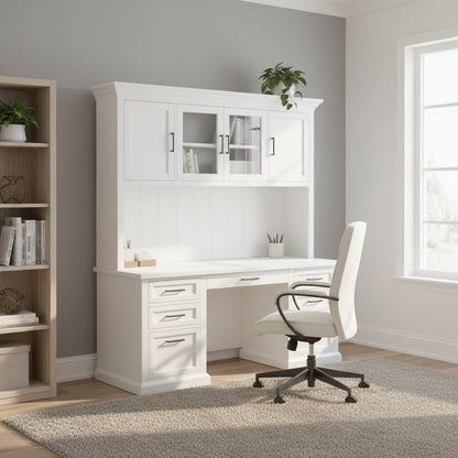Storage Hutch, Glass & Wood Doors, Adjustable Shelves, White