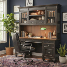 Wood Hutch, Wire Mesh Doors, 2 Utility Drawers, Black