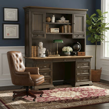 Executive Desk Hutch with Wood Doors, Adjustable Shelves, Brown