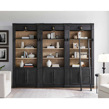 Three 8' Tall Bookcase Wall With Ladder, Storage Organizer, Display Shelf, Black
