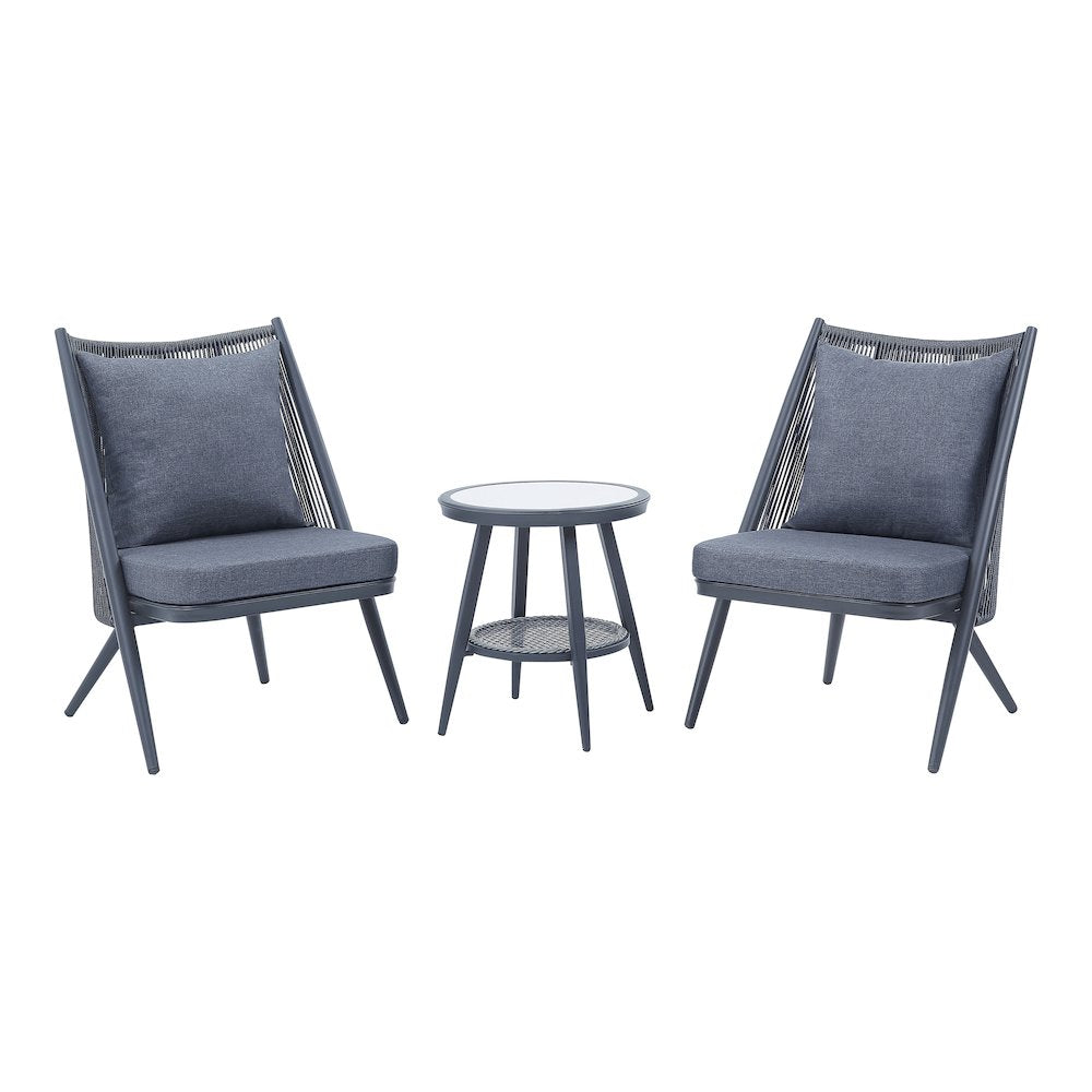 Chauncy Aluminum 3-Piece Outdoor Bistro Set in Gray