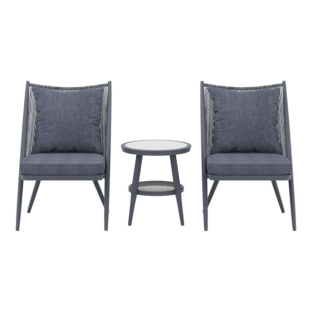 Chauncy Aluminum 3-Piece Outdoor Bistro Set in Gray