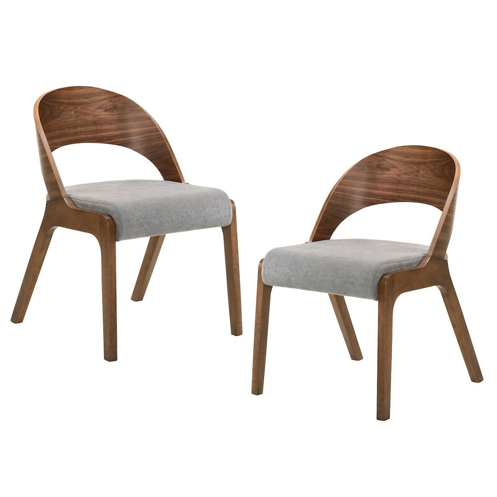 Runyon Modern Walnut and Grey Fabric Dining Chair (Set of 2)