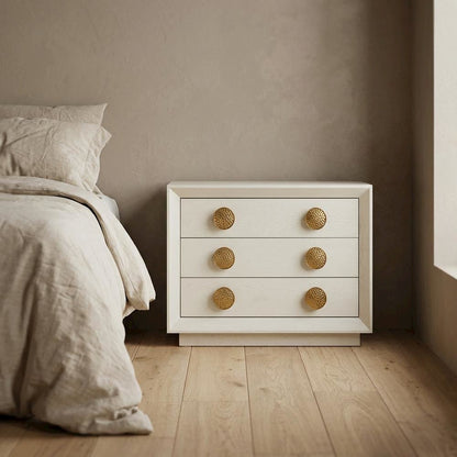 Cream Nightstand with Modern Design, Brushed Gold Accents, and Sleek Style