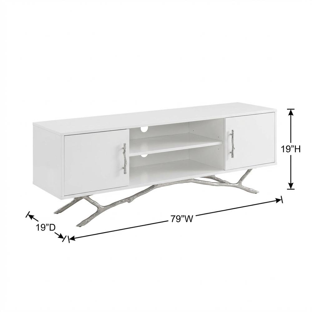 Modern White TV Stand with Engineered Wood Frame for Living Room