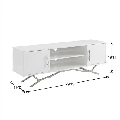 Modern White TV Stand with Engineered Wood Frame for Living Room