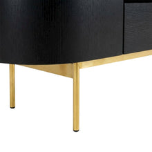 Black Mid-Century Modern TV Stand with Engineered Wood and Brass Accents