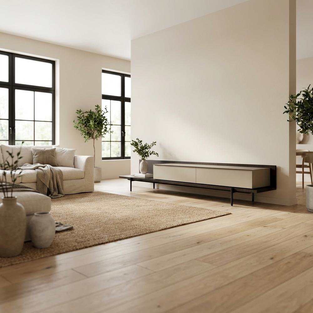 Modern Beige Walnut TV Stand with Engineered Wood Construction