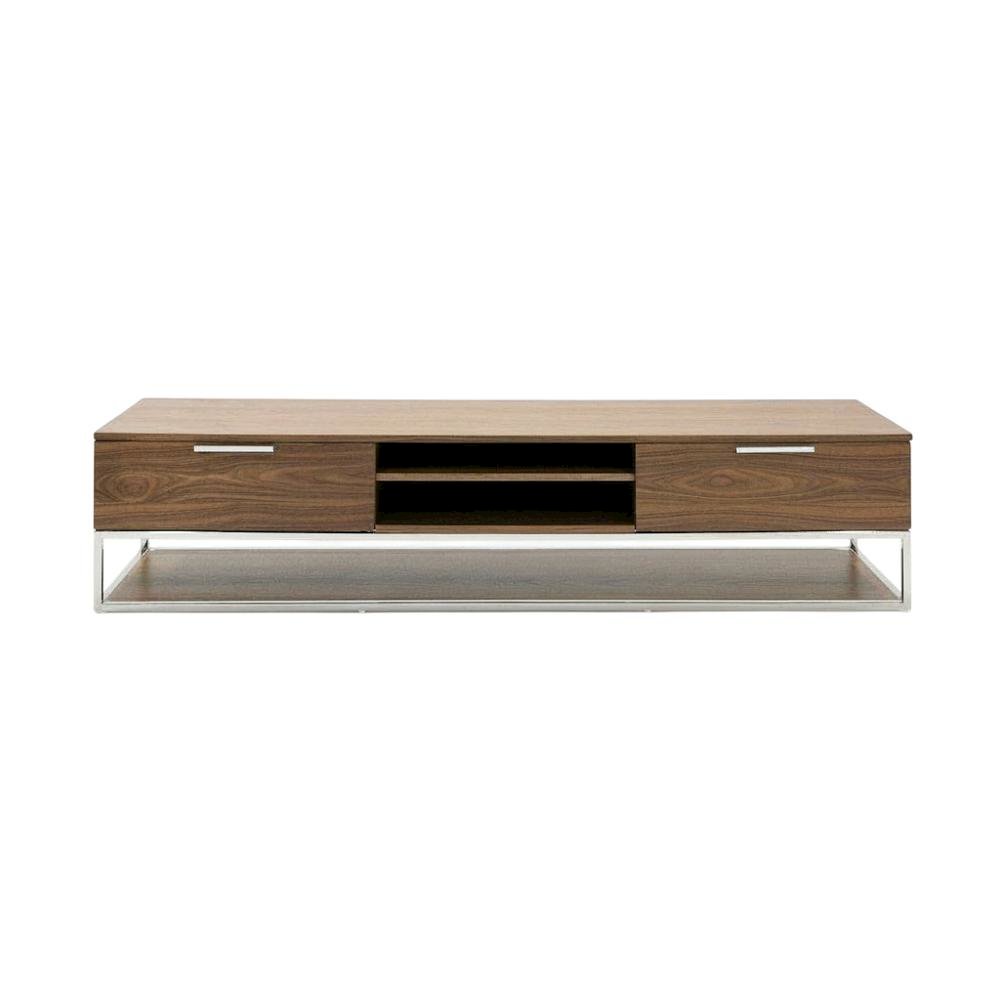 Modern Brown Walnut TV Stand with Engineered Wood and Metal Finish
