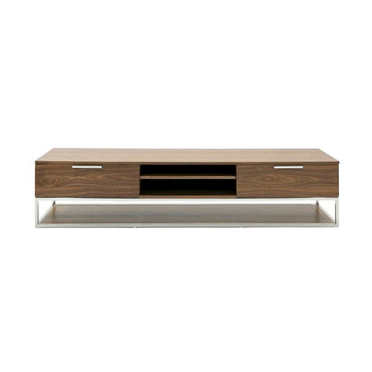 Modern Brown Walnut TV Stand with Engineered Wood and Metal Finish