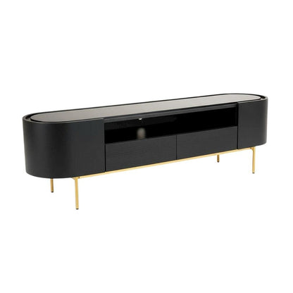 Black Mid-Century Modern TV Stand with Engineered Wood and Brass Accents